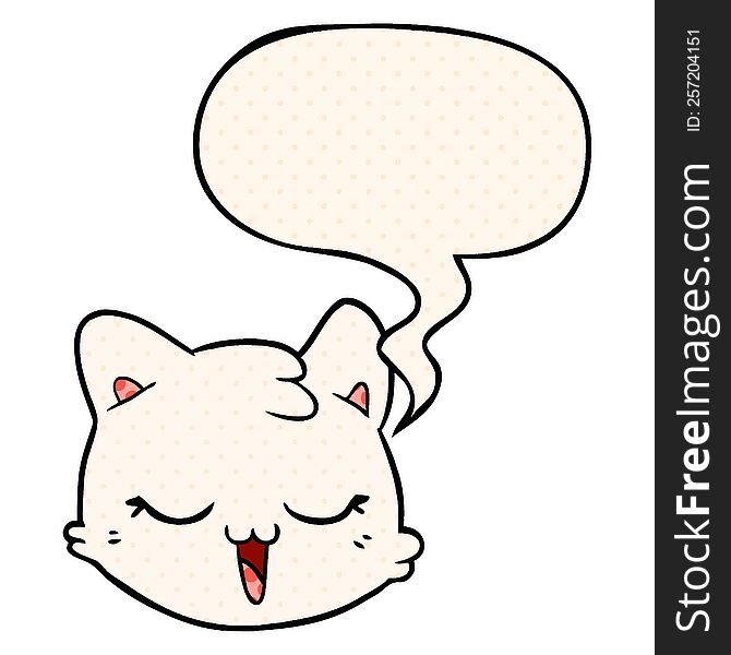 cartoon cat face with speech bubble in comic book style