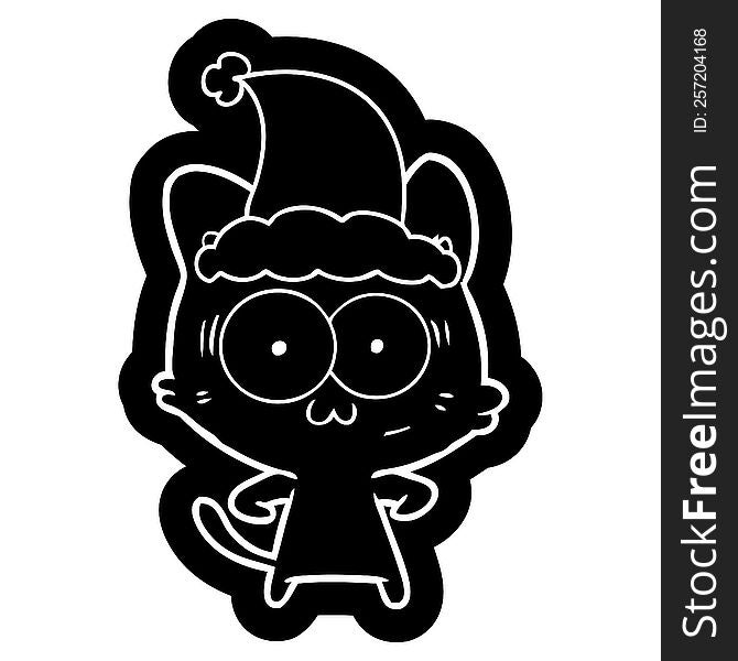 Cartoon Icon Of A Surprised Cat Wearing Santa Hat