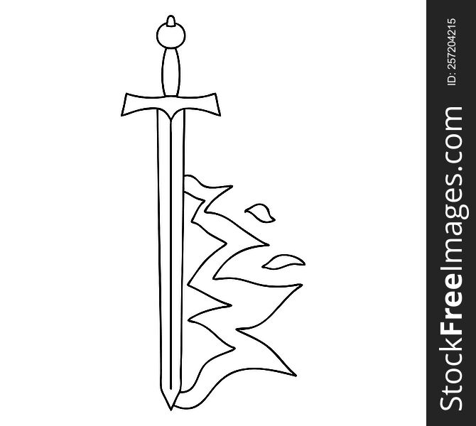 Quirky Line Drawing Cartoon Flaming Sword