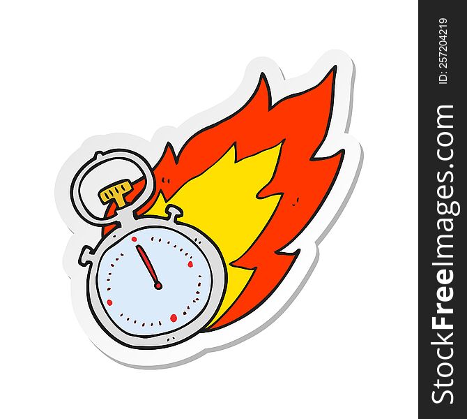 sticker of a cartoon flaming stop watch