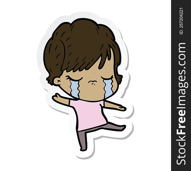 sticker of a cartoon woman crying