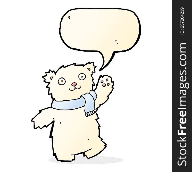 Cartoon Teddy Bear Wearing Scarf With Speech Bubble