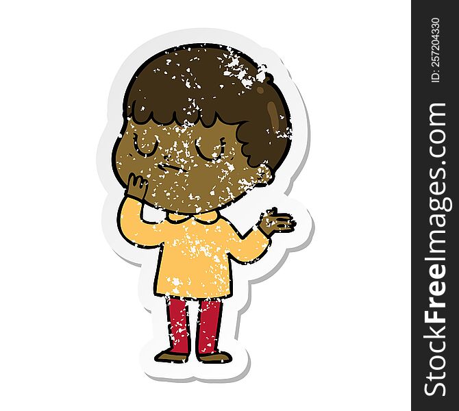 Distressed Sticker Of A Cartoon Grumpy Boy