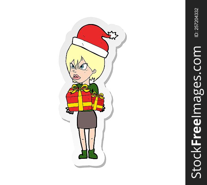 Sticker Of A Cartoon Woman With Present