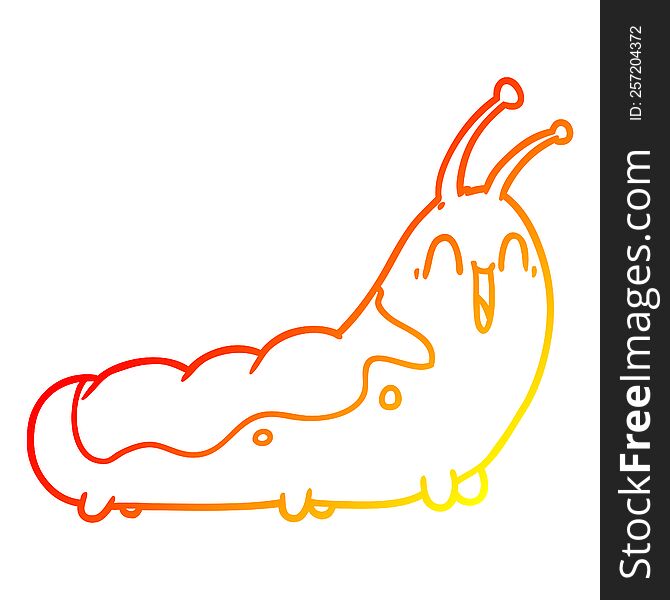 warm gradient line drawing of a funny cartoon caterpillar