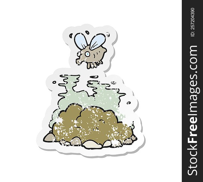 retro distressed sticker of a cartoon fly and manure