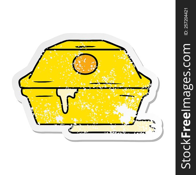 Distressed Sticker Cartoon Doodle Of A Fast Food Burger Container