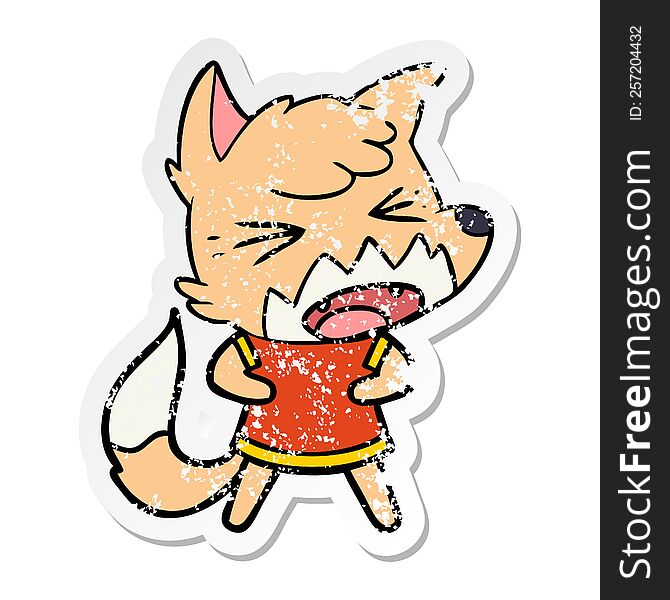 Distressed Sticker Of A Angry Cartoon Fox