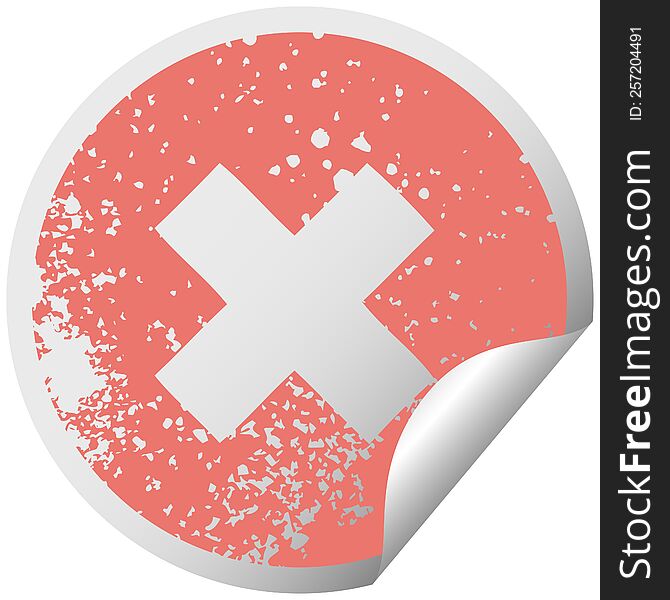 distressed circular peeling sticker symbol multiplication symbol