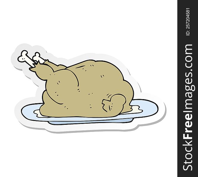 Sticker Of A Cartoon Cooked Chicken