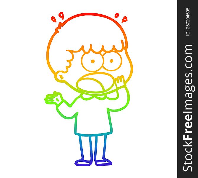 rainbow gradient line drawing of a cartoon shocked man gasping
