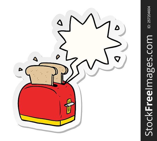 cartoon toaster toasting bread and speech bubble sticker