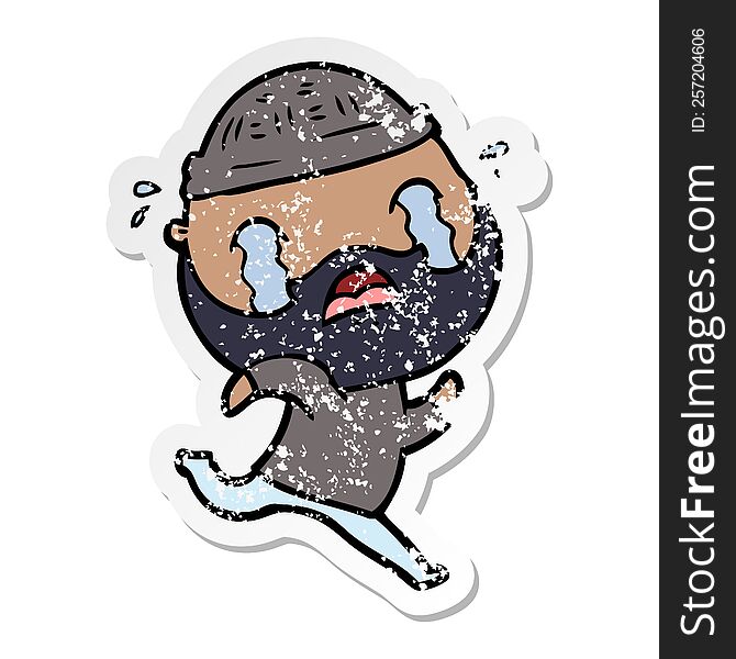 Distressed Sticker Of A Cartoon Bearded Man Crying