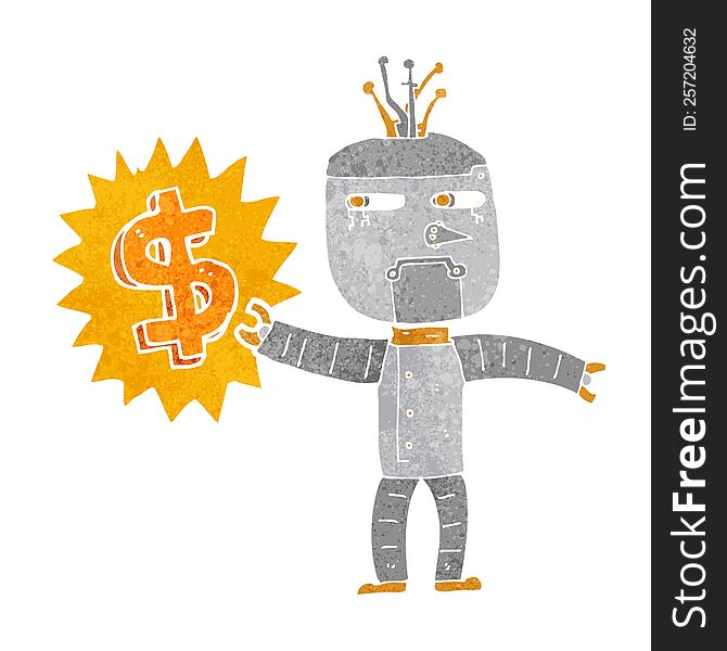 Cartoon Robot With Money Symbol