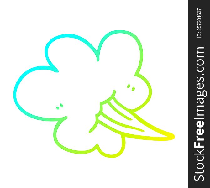 cold gradient line drawing of a cartoon whooshing cloud