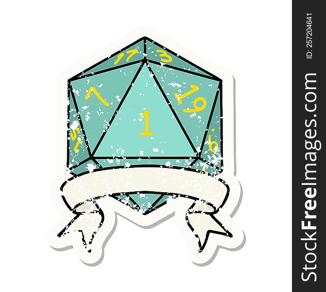 Natural One D20 Dice Roll Grunge Sticker