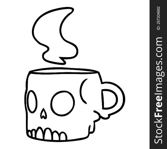 hand drawn line drawing doodle of a skull mug