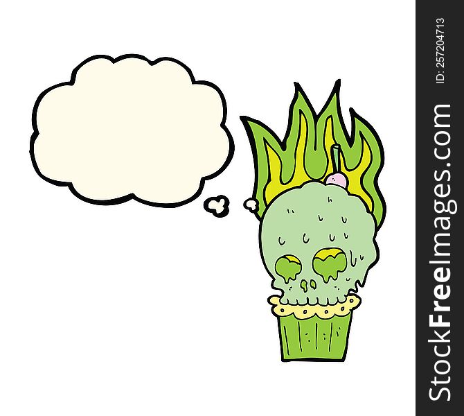 Cartoon Spooky Skull Cupcake With Thought Bubble