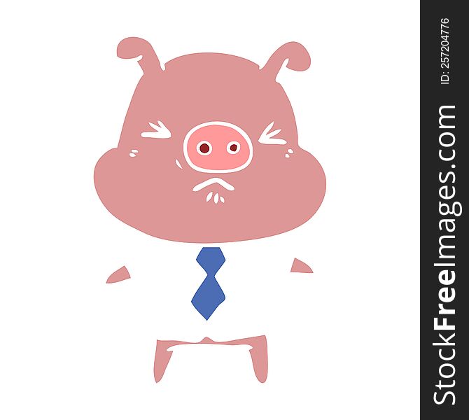 flat color style cartoon angry pig in shirt and tie