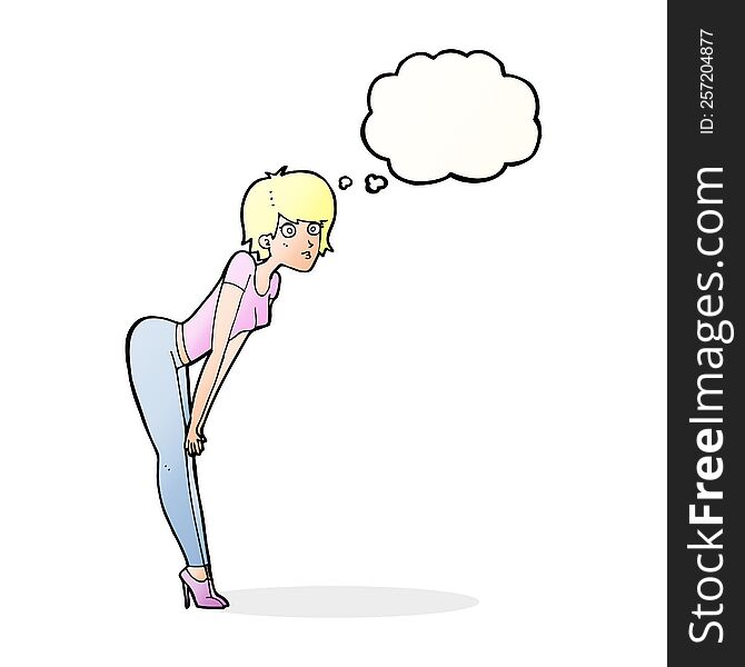 Cartoon Woman Looking At Something With Thought Bubble