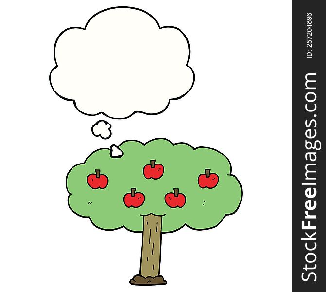 cartoon apple tree with thought bubble. cartoon apple tree with thought bubble