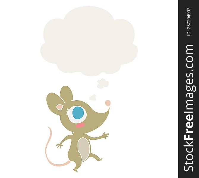 cartoon mouse with thought bubble in retro style