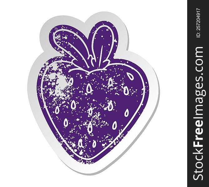 Distressed Old Sticker Of A Fresh Strawberry