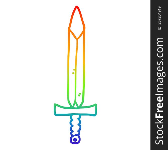 rainbow gradient line drawing of a cartoon sword