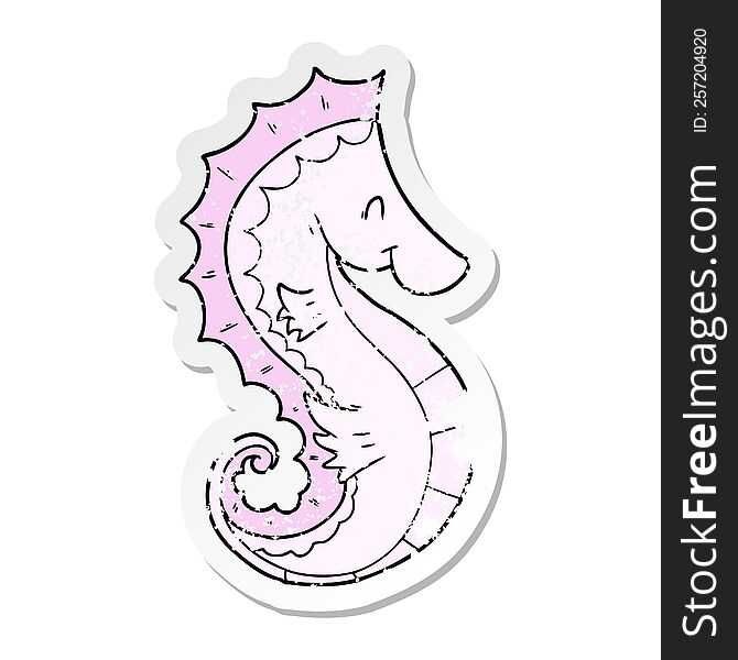 distressed sticker of a cartoon sea horse