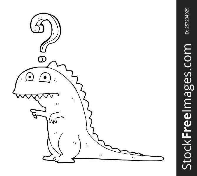 Black And White Cartoon Confused Dinosaur