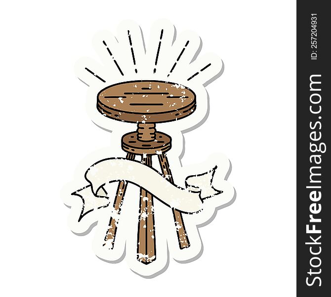 worn old sticker of a tattoo style wooden stool. worn old sticker of a tattoo style wooden stool