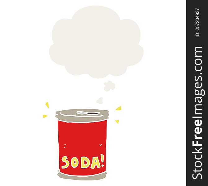 Cartoon Soda Can And Thought Bubble In Retro Style