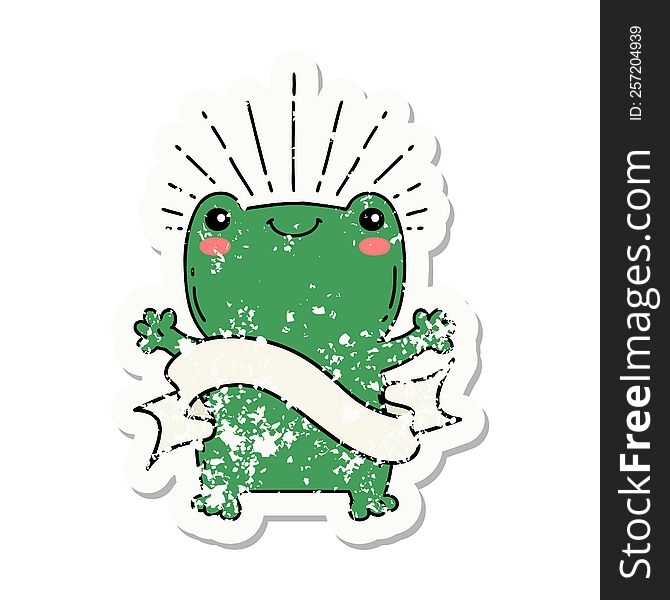 Grunge Sticker Of Tattoo Style Happy Frog