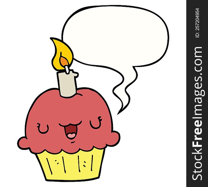 cartoon cupcake with speech bubble. cartoon cupcake with speech bubble