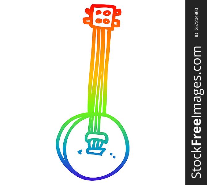 Rainbow Gradient Line Drawing Cartoon Old Banjo