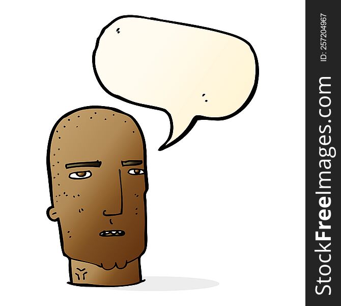 Cartoon Bald Tough Guy With Speech Bubble