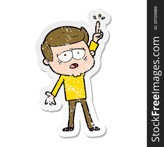 Distressed Sticker Of A Cartoon Tired Man Pointing