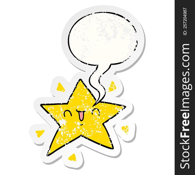 Cartoon Happy Star And Speech Bubble Distressed Sticker