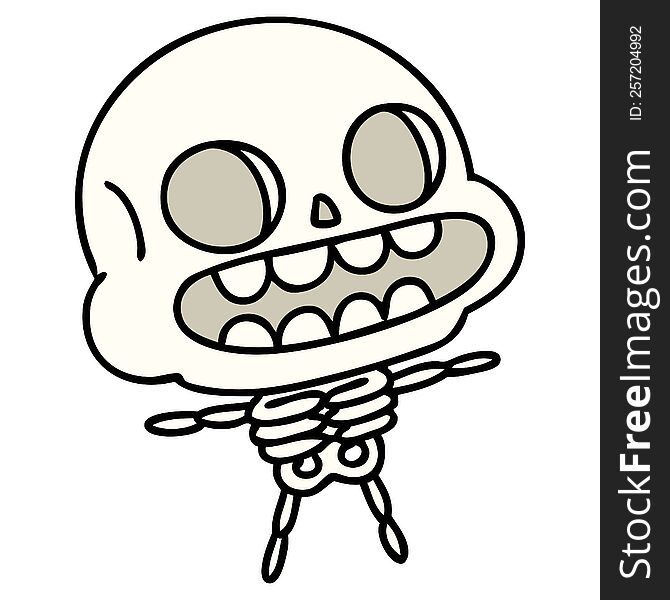 cartoon of a happy halloween skeleton