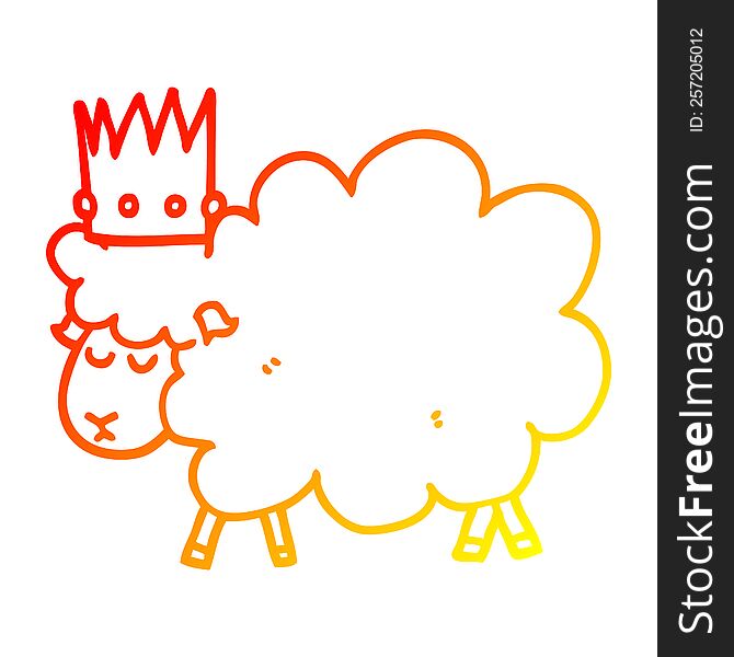 Warm Gradient Line Drawing Cartoon Sheep Wearing Crown