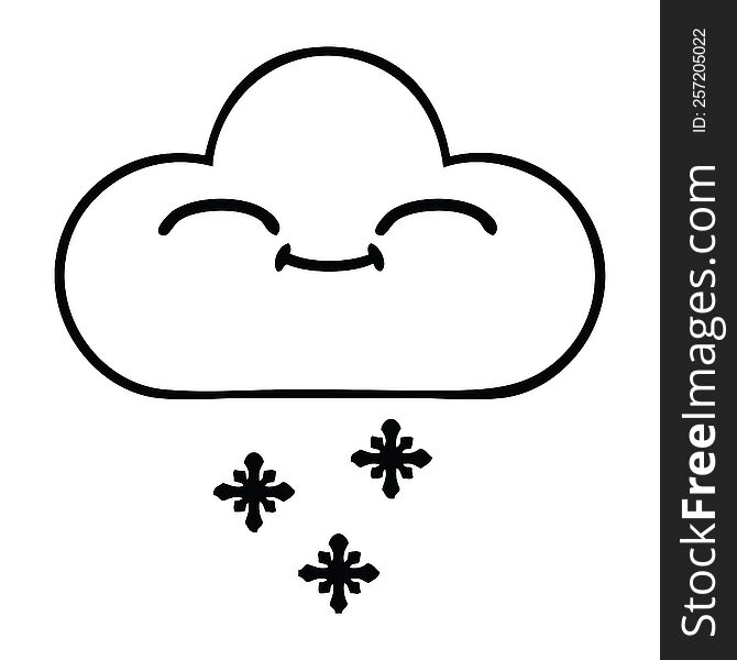 line drawing cartoon of a happy snow cloud