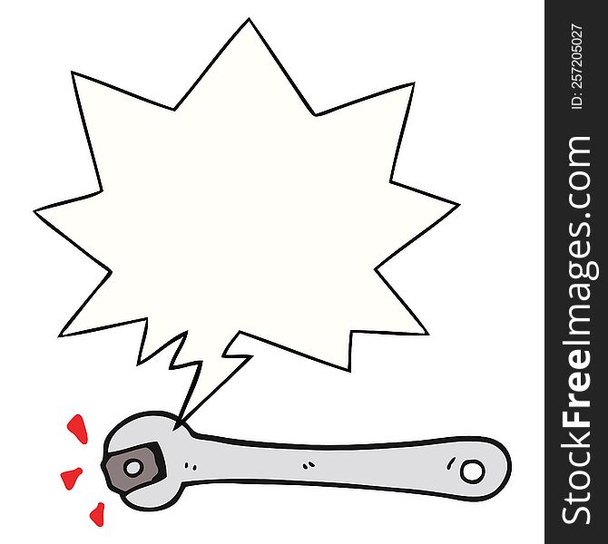 cartoon spanner turning nut with speech bubble