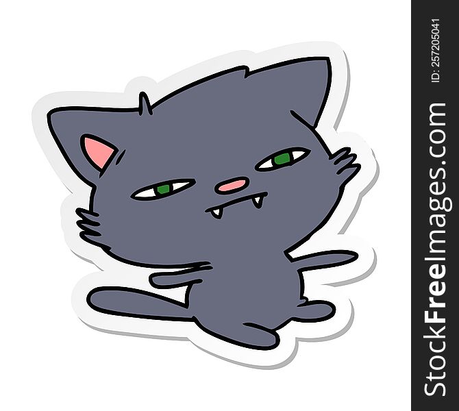 freehand drawn sticker cartoon of cute kawaii cat