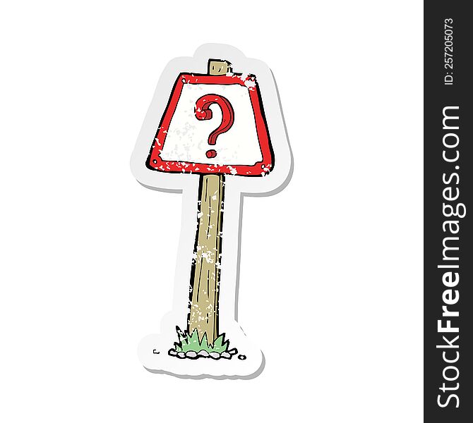 retro distressed sticker of a cartoon question mark sign