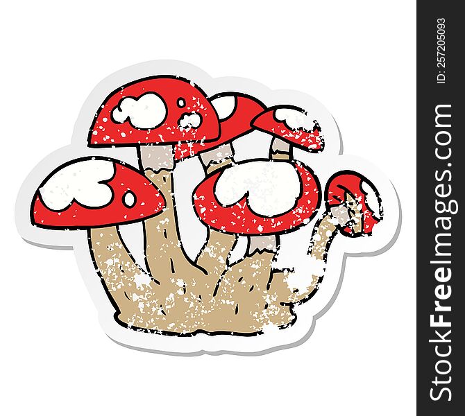 Distressed Sticker Of A Cartoon Mushrooms