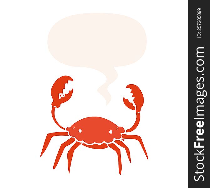 Cartoon Crab And Speech Bubble In Retro Style