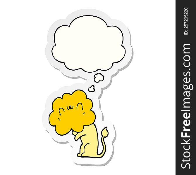 Cartoon Lion And Thought Bubble As A Printed Sticker