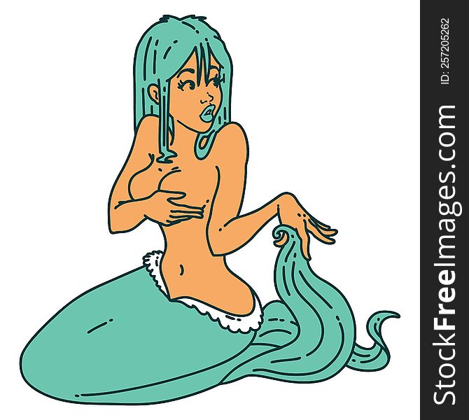 Tattoo Style Icon  Of A Surprised Mermaid