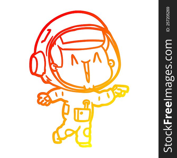 Warm Gradient Line Drawing Happy Cartoon Astronaut Pointing
