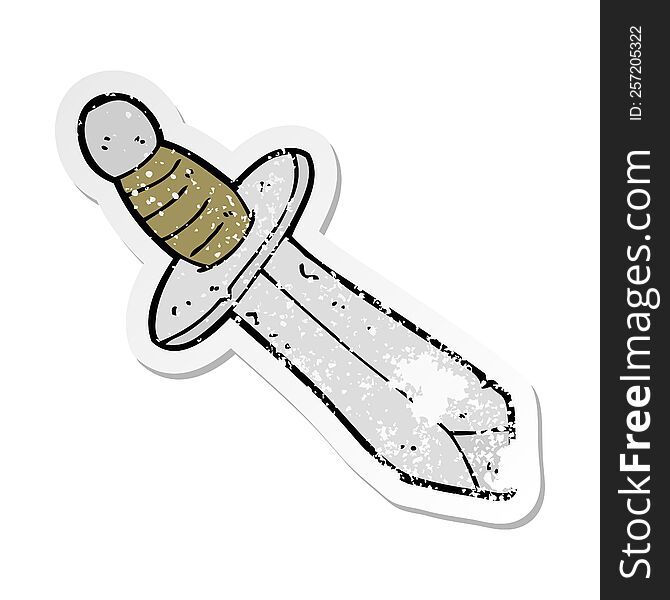 Retro Distressed Sticker Of A Cartoon Sword